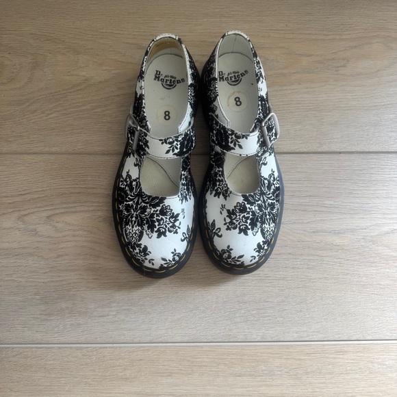 Dr. Martens White and Black Velvet Floral Mary Jane’s - Picture 2 of 6